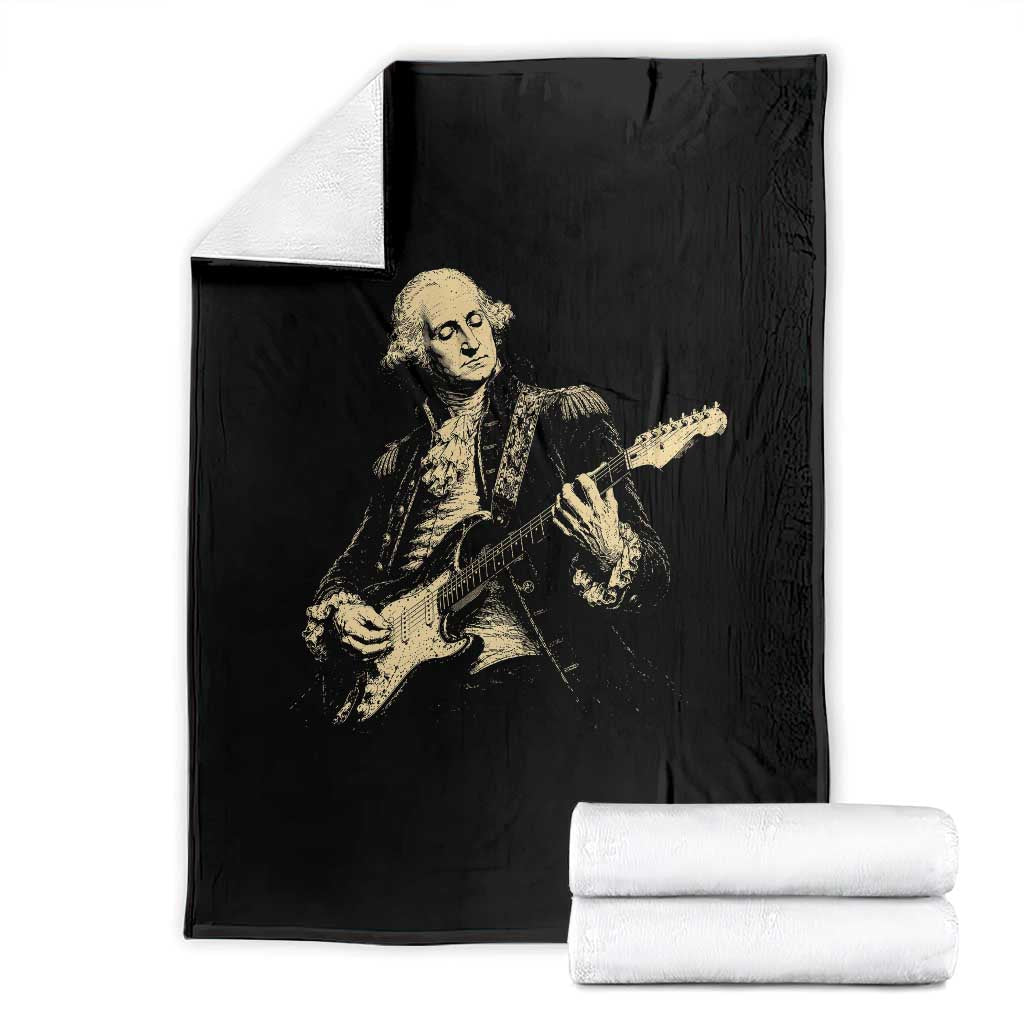 George Washington Rock Star Vintage Portrait Throw Blanket Funny Electric Guitar Player Founding Father Retro Aesthetic Patriotic Graphic TS02 Black Print Your Wear