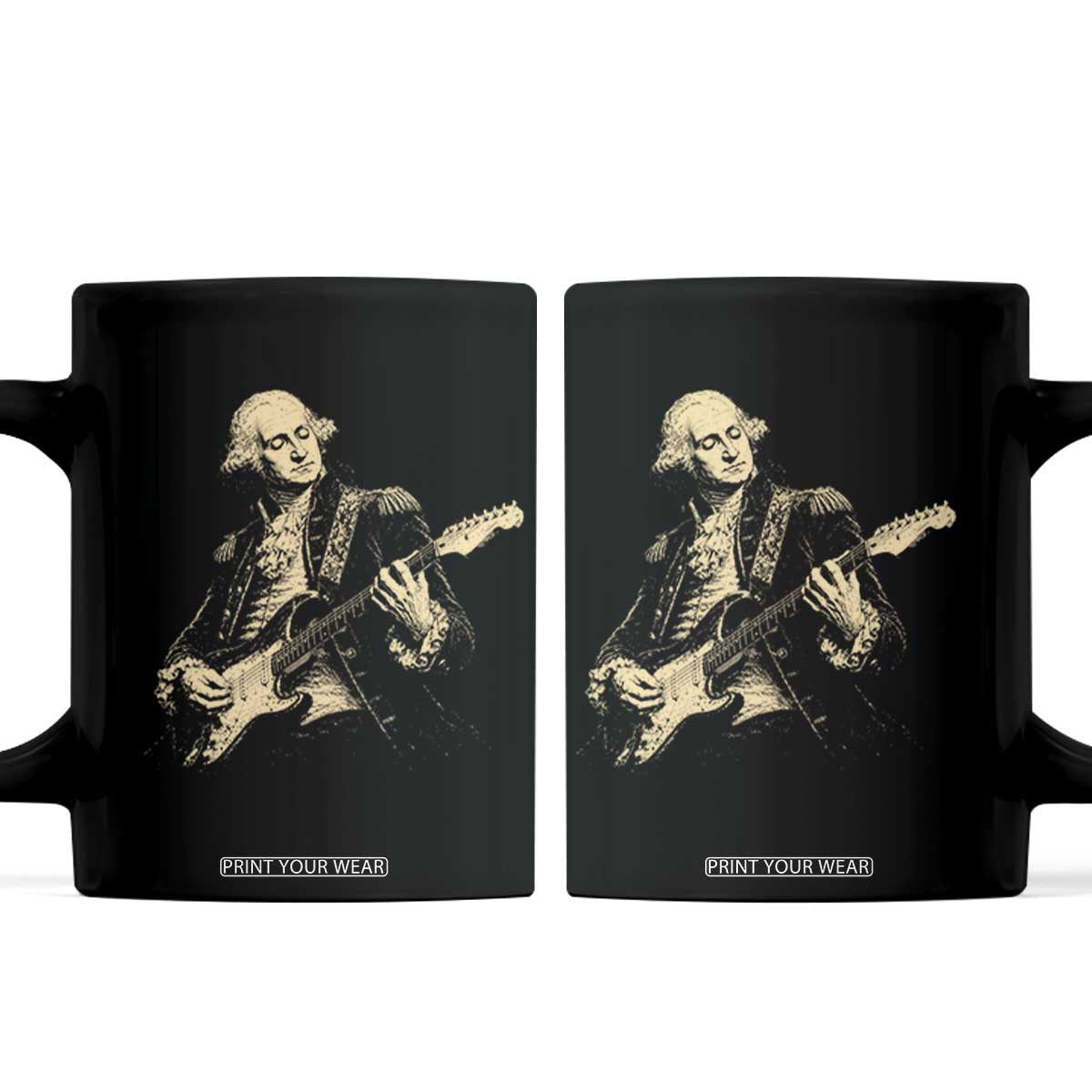 George Washington Rock Star Vintage Portrait Coffee Mug Funny Electric Guitar Player Founding Father Retro Aesthetic Patriotic Graphic TS02 Black Print Your Wear
