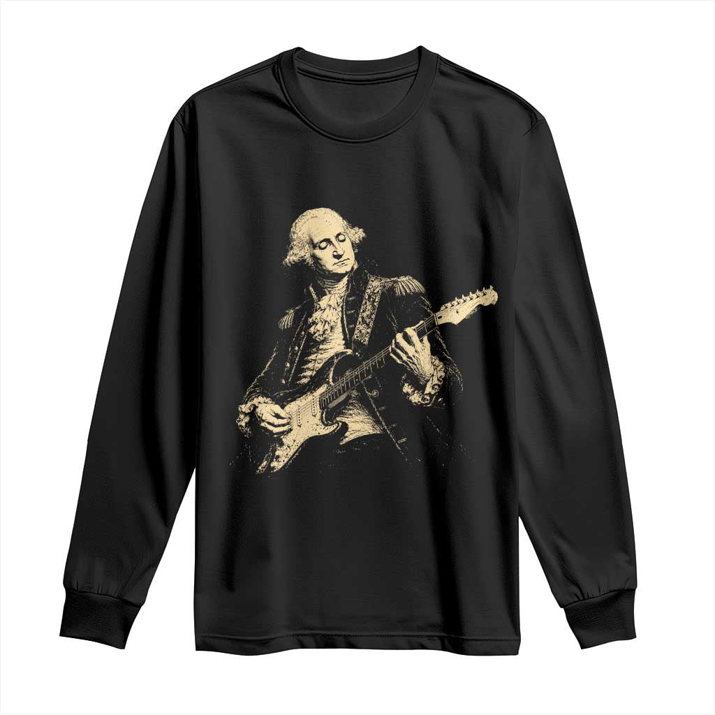 George Washington Rock Star Vintage Portrait Long Sleeve Shirt Funny Electric Guitar Player Founding Father Retro Aesthetic Patriotic Graphic TS02 Black Print Your Wear