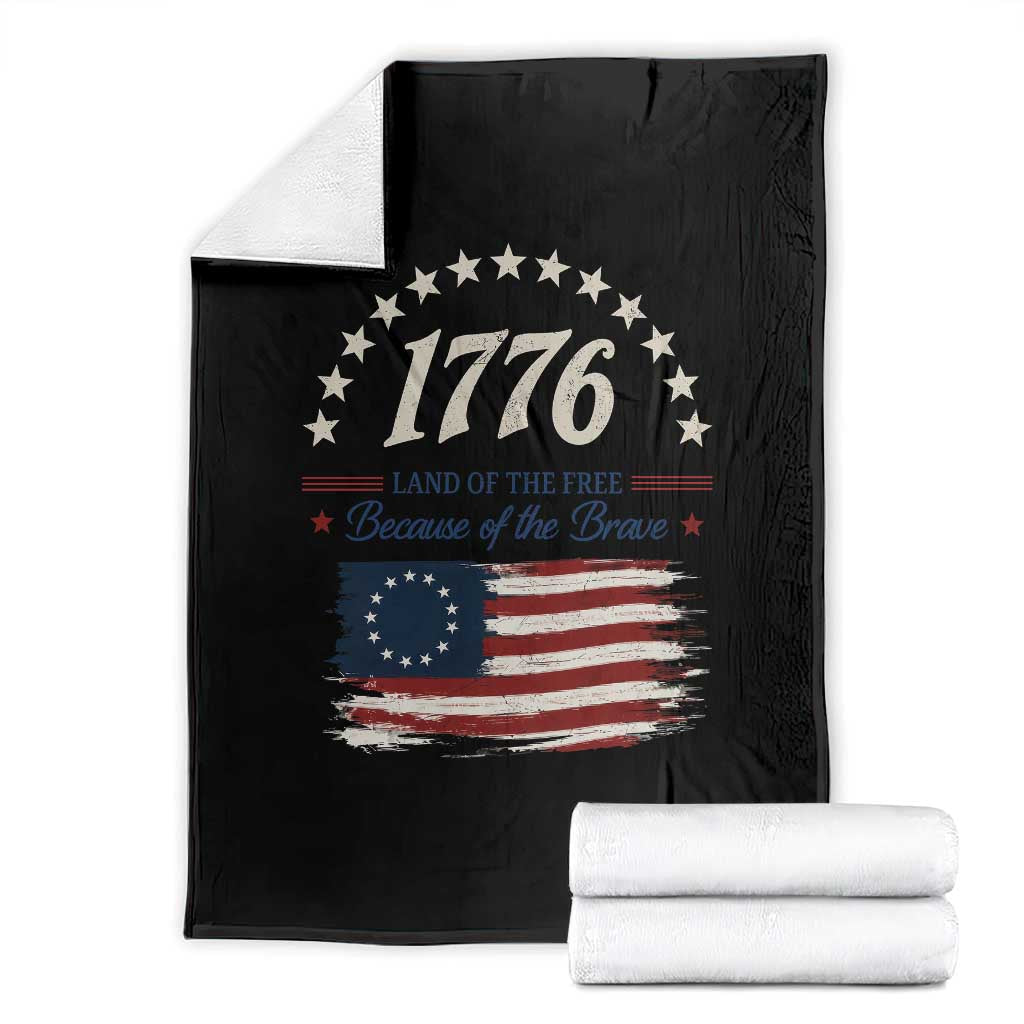 1776 Land of the Free Distressed Arch Graphic Throw Blanket Vintage Betsy Ross American Flag Stars Retro Patriotic TS02 Black Print Your Wear