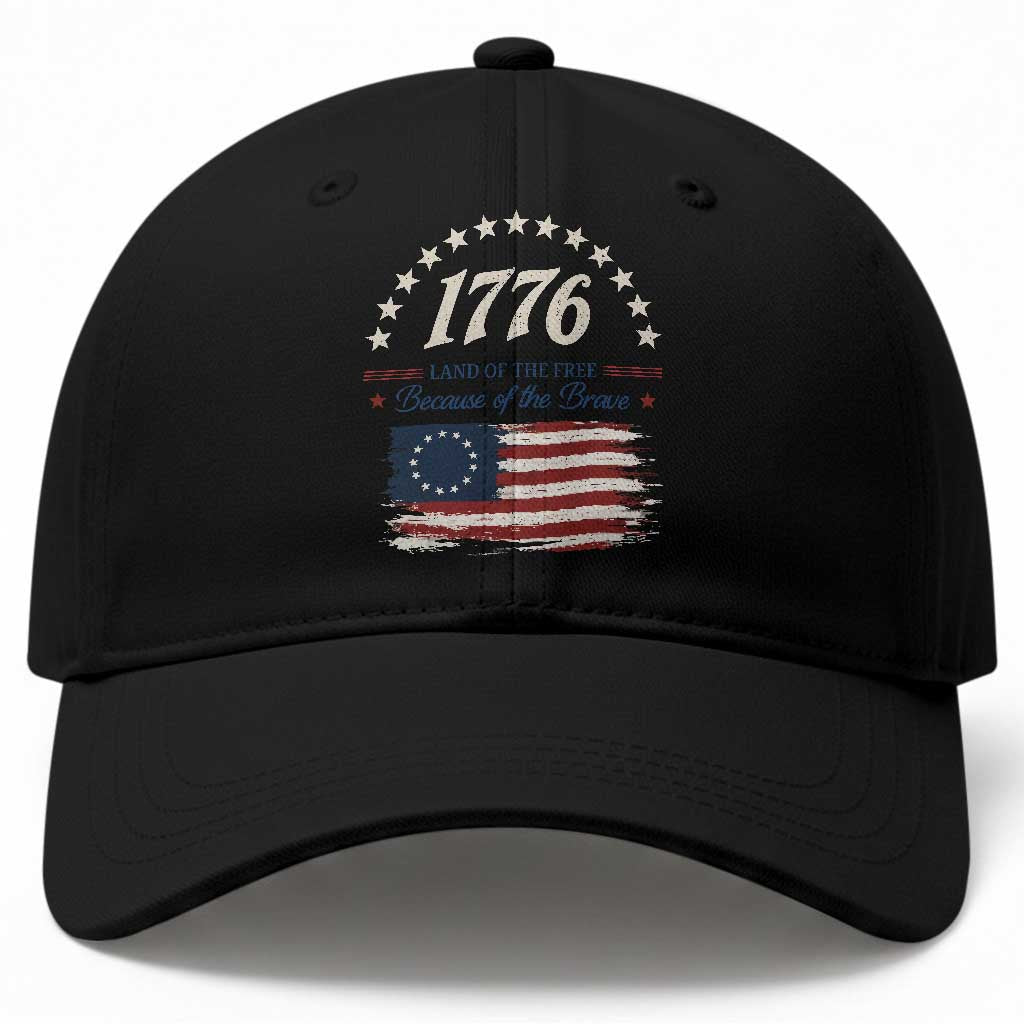 1776 Land of the Free Distressed Arch Graphic Baseball Cap Vintage Betsy Ross American Flag Stars Retro Patriotic TS02 Print Your Wear