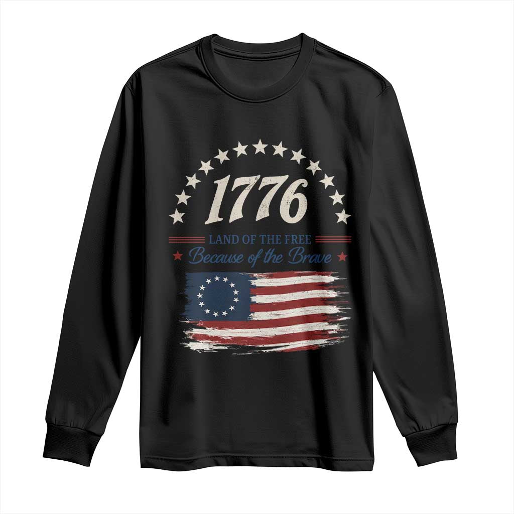 1776 Land of the Free Distressed Arch Graphic Long Sleeve Shirt Vintage Betsy Ross American Flag Stars Retro Patriotic TS02 Black Print Your Wear