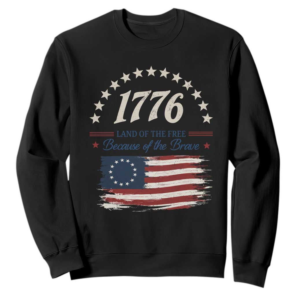 1776 Land of the Free Distressed Arch Graphic Sweatshirt Vintage Betsy Ross American Flag Stars Retro Patriotic TS02 Black Print Your Wear