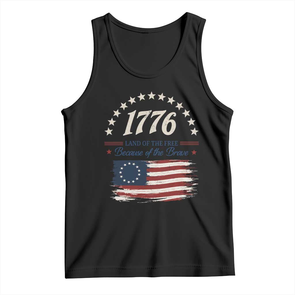 1776 Land of the Free Distressed Arch Graphic Tank Top Vintage Betsy Ross American Flag Stars Retro Patriotic TS02 Black Print Your Wear