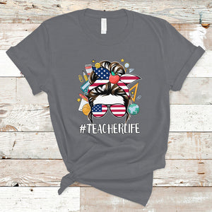 Teacher Life T Shirt American Messy Bun First Day Of School TS02 Charcoal Printyourwear