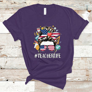 Teacher Life T Shirt American Messy Bun First Day Of School TS02 Purple Printyourwear