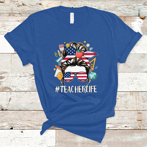 Teacher Life T Shirt American Messy Bun First Day Of School TS02 Royal Blue Printyourwear