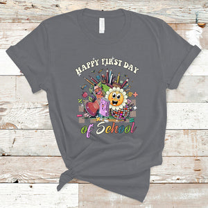 Happy First Day Of School T Shirt Back To School Retro Groovy TS02 Charcoal Printyourwear