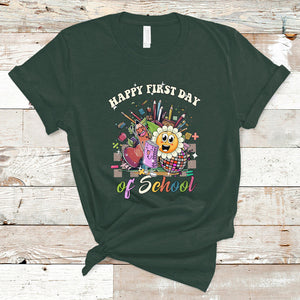 Happy First Day Of School T Shirt Back To School Retro Groovy TS02 Dark Forest Green Printyourwear