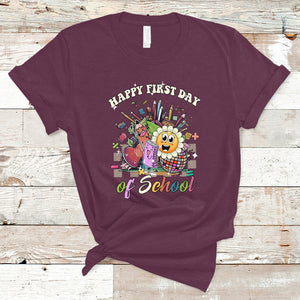 Happy First Day Of School T Shirt Back To School Retro Groovy TS02 Maroon Printyourwear