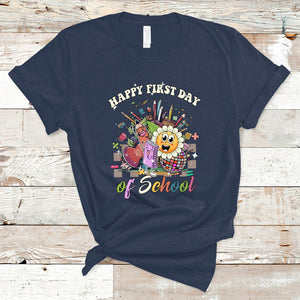 Happy First Day Of School T Shirt Back To School Retro Groovy TS02 Navy Printyourwear