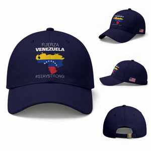 Fuerza Venezuela Strong Solidarity Baseball Cap Hope Support Venezuelan Patriotic Flag Map TS02 Baseball Cap Universal Fit Dark Blue Print Your Wear