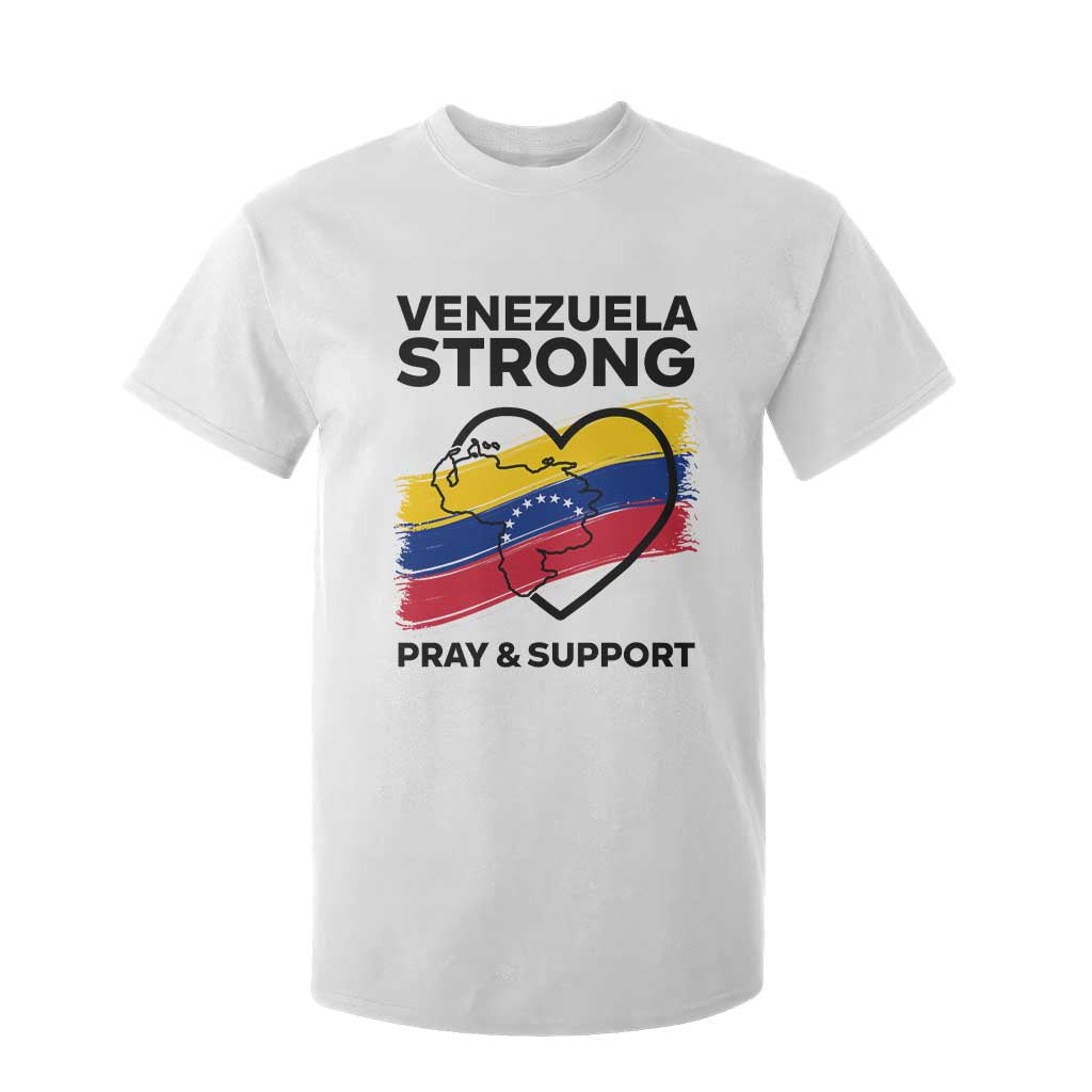 Venezuela Strong Pray and Support T Shirt For Kid Solidarity Patriotic Venezuelan Flag Map Heart TS02 White Print Your Wear