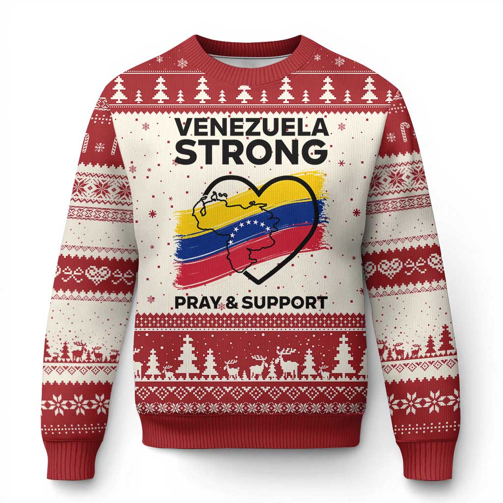 Venezuela Strong Pray and Support Ugly Christmas Sweater Solidarity Patriotic Venezuelan Flag Map Heart TS02 Beige Red Print Your Wear