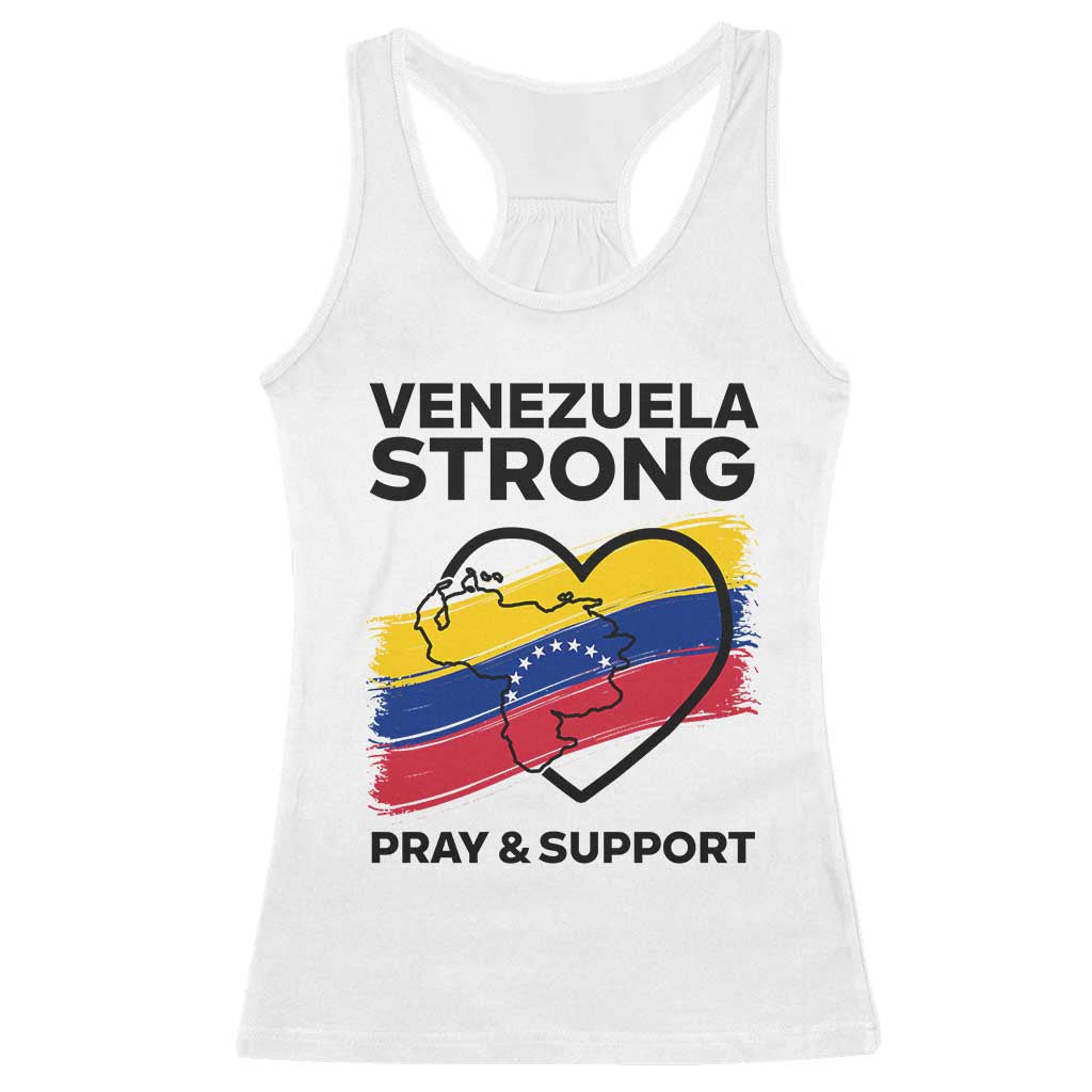 Venezuela Strong Pray and Support Racerback Tank Top Solidarity Patriotic Venezuelan Flag Map Heart TS02 White Print Your Wear