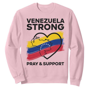 Venezuela Strong Pray and Support Sweatshirt Solidarity Patriotic Venezuelan Flag Map Heart TS02 Light Pink Print Your Wear