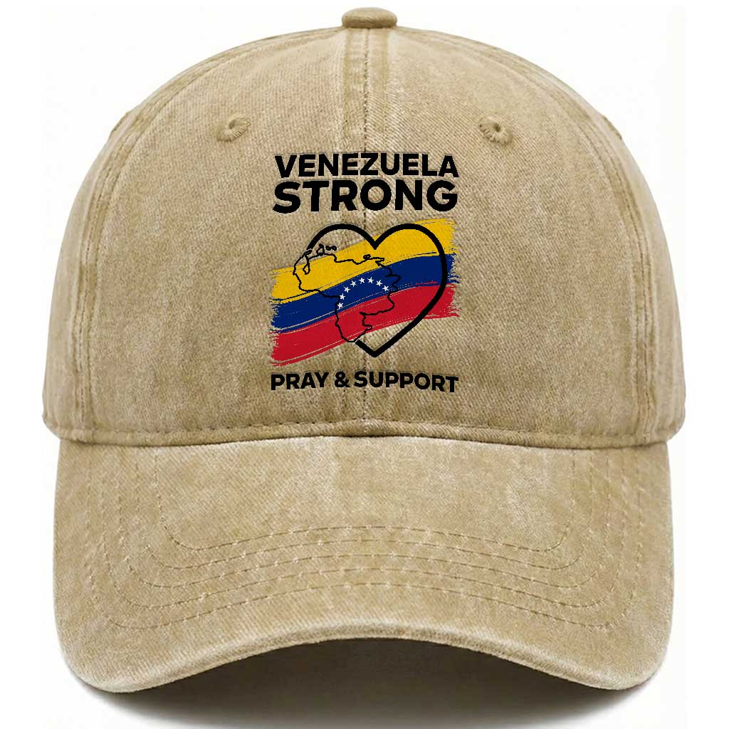 Venezuela Strong Pray and Support Washed Cotton Baseball Cap Solidarity Patriotic Venezuelan Flag Map Heart TS02 Print Your Wear