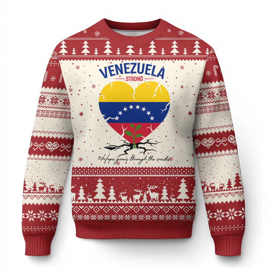Venezuela Strong Healing Support Ugly Christmas Sweater Hope Grows Through Cracks Venezuelan Flag Heart TS02 Beige Red Print Your Wear