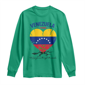 Venezuela Strong Healing Support Long Sleeve Shirt Hope Grows Through Cracks Venezuelan Flag Heart TS02 Irish Green Print Your Wear