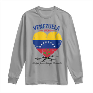 Venezuela Strong Healing Support Long Sleeve Shirt Hope Grows Through Cracks Venezuelan Flag Heart TS02 Sport Gray Print Your Wear