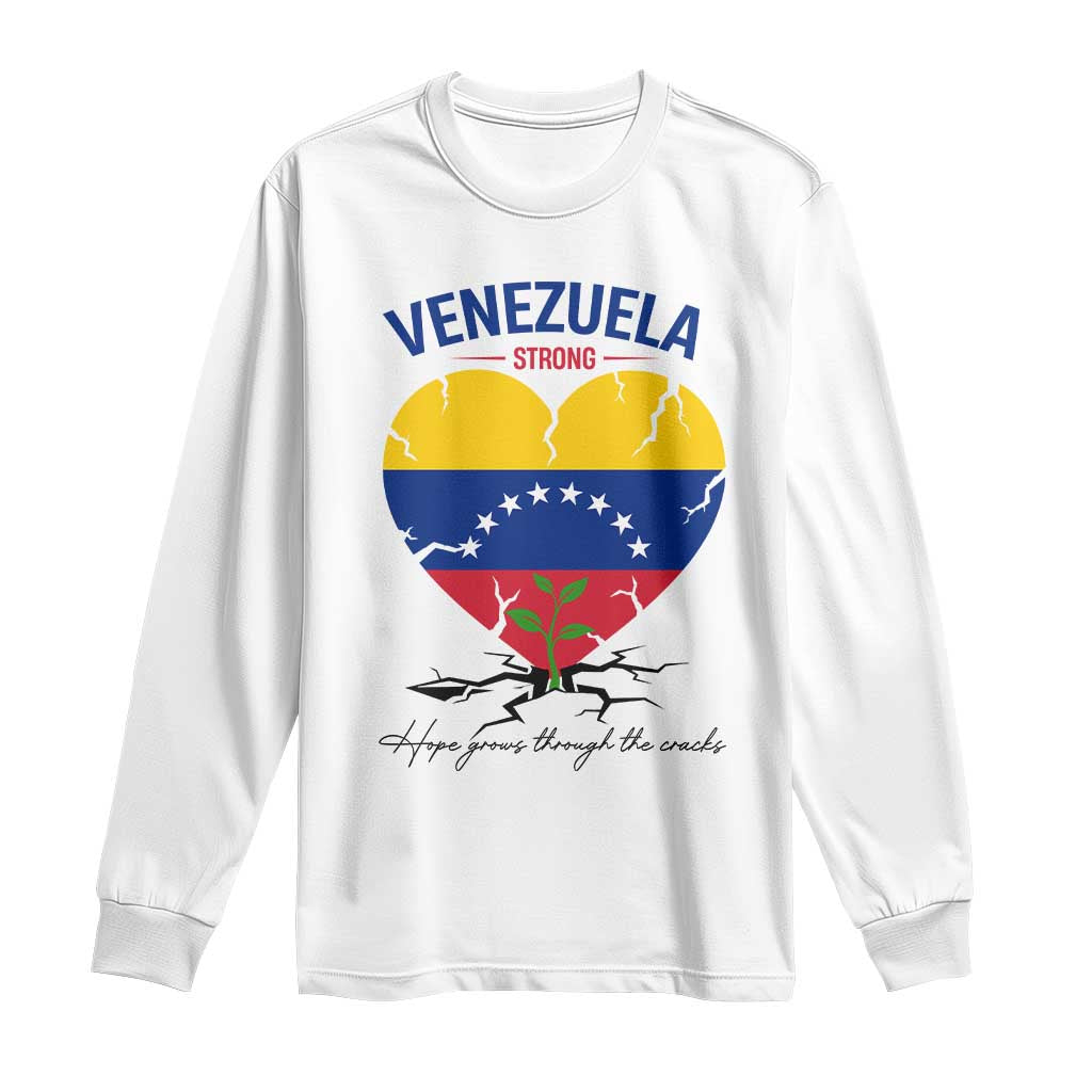Venezuela Strong Healing Support Long Sleeve Shirt Hope Grows Through Cracks Venezuelan Flag Heart TS02 White Print Your Wear