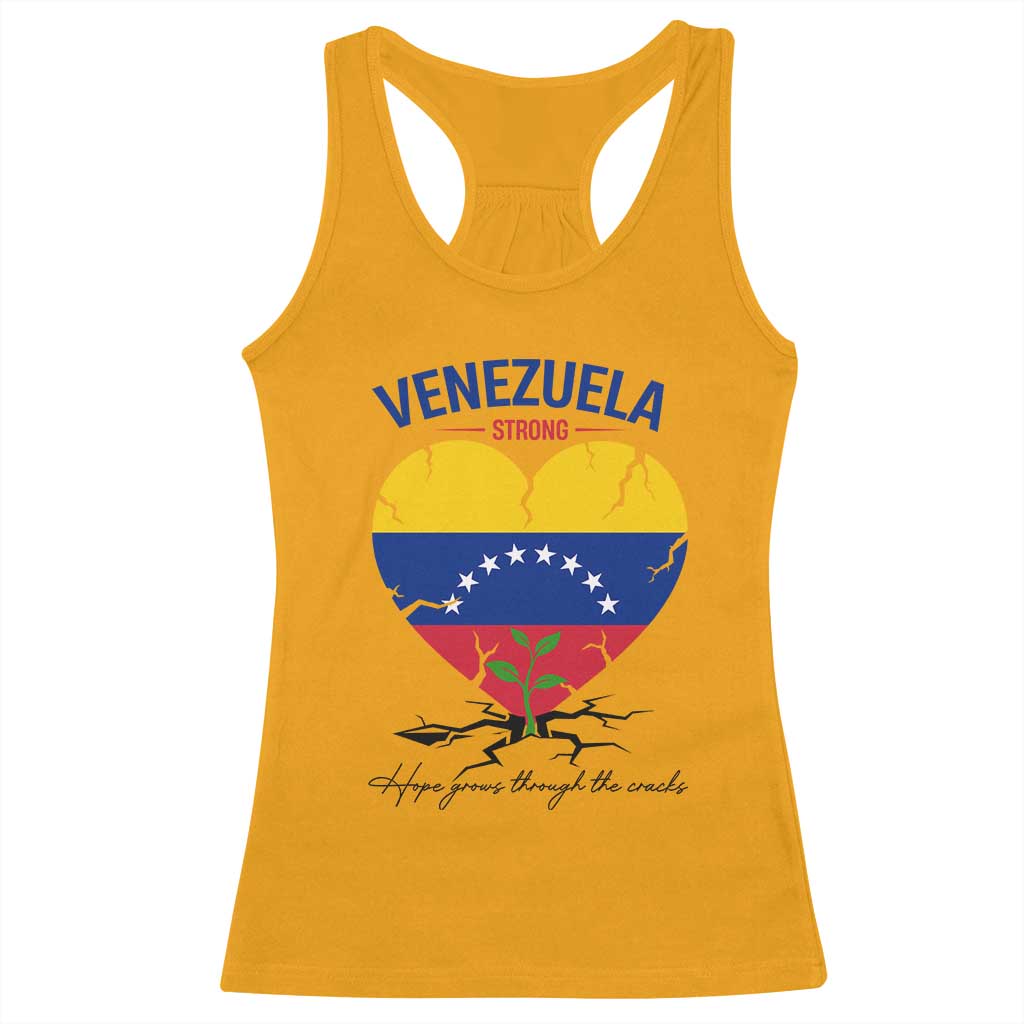 Venezuela Strong Healing Support Racerback Tank Top Hope Grows Through Cracks Venezuelan Flag Heart TS02 Gold Print Your Wear