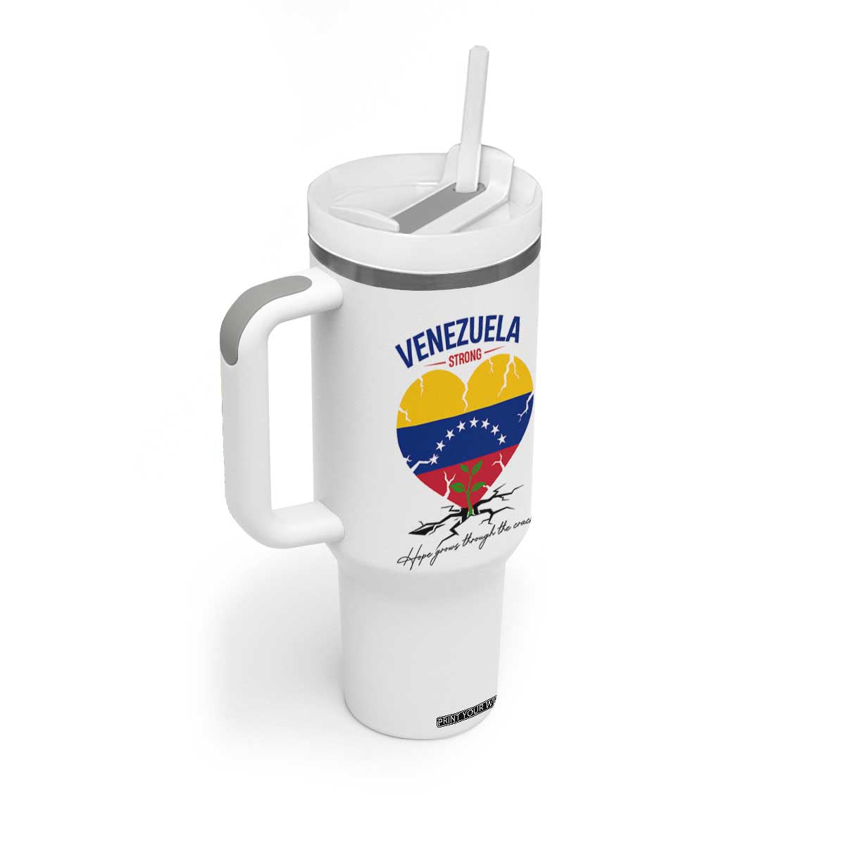 Venezuela Strong Healing Support Tumbler With Handle Hope Grows Through Cracks Venezuelan Flag Heart TS02 Print Your Wear