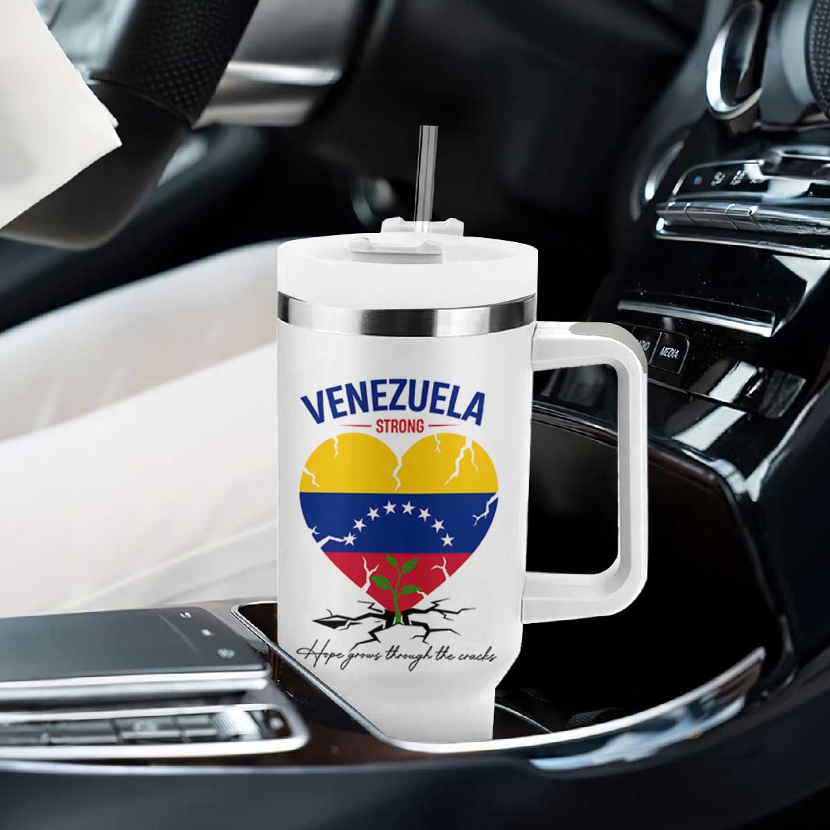 Venezuela Strong Healing Support Tumbler With Handle Hope Grows Through Cracks Venezuelan Flag Heart TS02 Print Your Wear