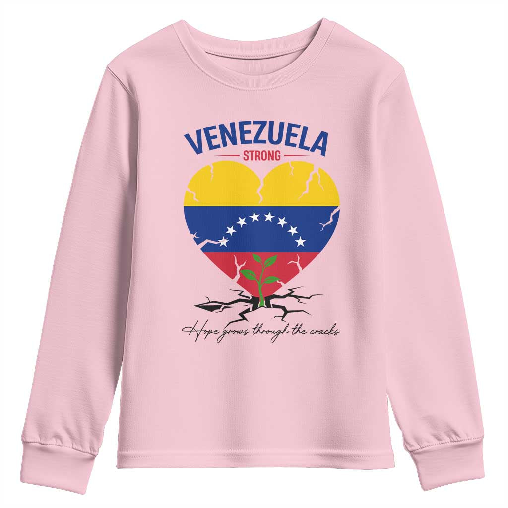 Venezuela Strong Healing Support Youth Sweatshirt Hope Grows Through Cracks Venezuelan Flag Heart TS02 Light Pink Print Your Wear