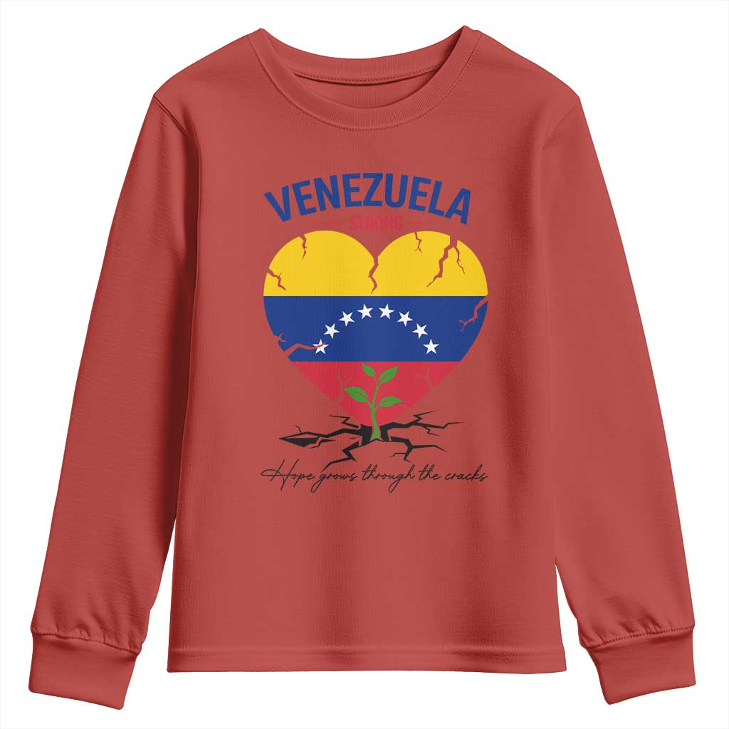 Venezuela Strong Healing Support Youth Sweatshirt Hope Grows Through Cracks Venezuelan Flag Heart TS02 Red Print Your Wear