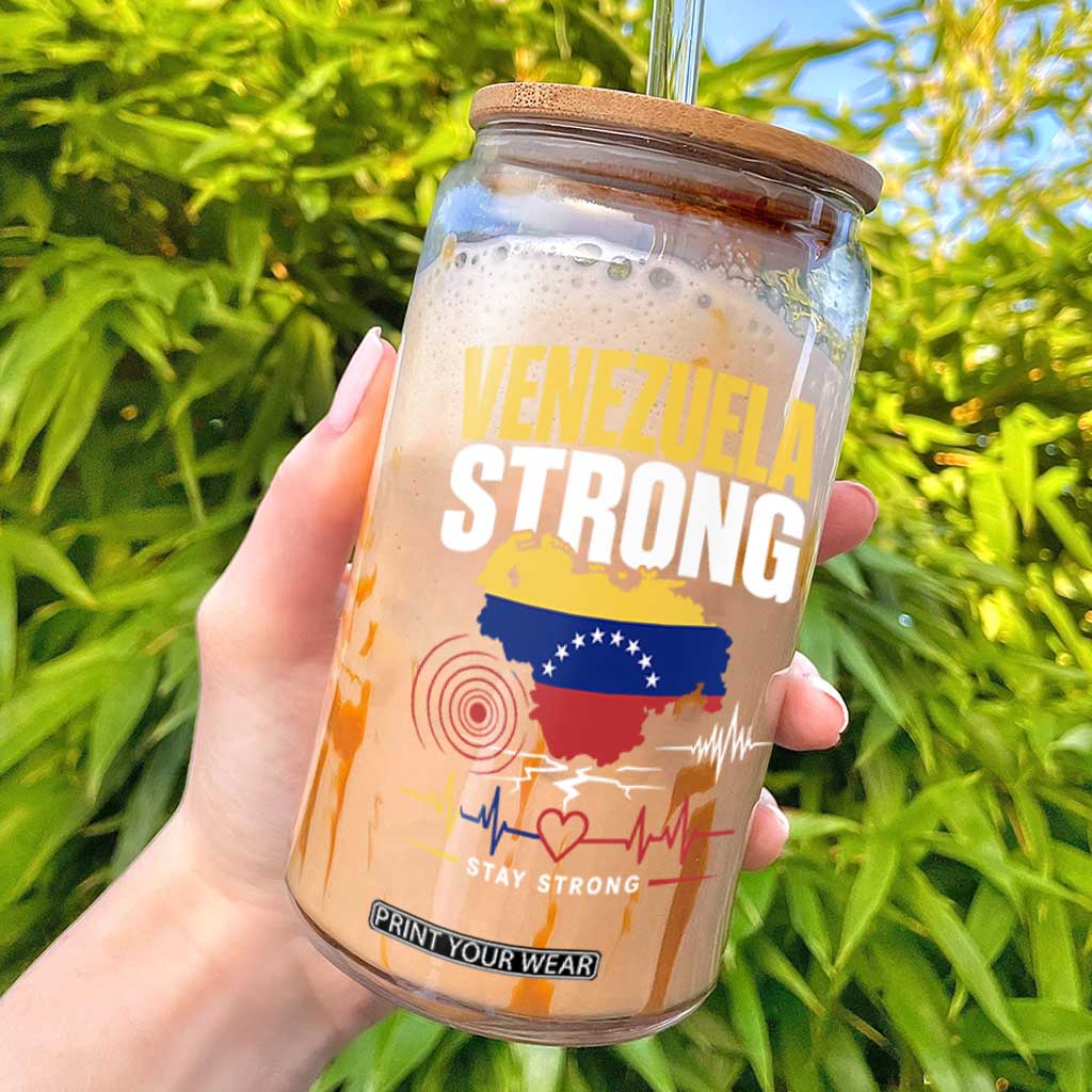 Venezuela Strong Support and Solidarity Glass Can Patriotic Venezuelan Flag Country Map TS02 Black Print Your Wear