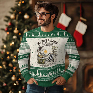 My Give A Damn Is Broken Funny Retirement Graphic Ugly Christmas Sweater Beach Vacation IDGAF Chill Mode No Problem TS02 Beige Green Print Your Wear