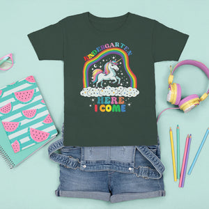 Cute Kindergarten Unicorn T Shirt For Kid Kinder Here I Come Rainbow TS02 Dark Forest Green Printyourwear