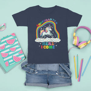 Cute Kindergarten Unicorn T Shirt For Kid Kinder Here I Come Rainbow TS02 Navy Printyourwear