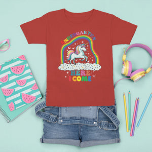 Cute Kindergarten Unicorn T Shirt For Kid Kinder Here I Come Rainbow TS02 Red Printyourwear