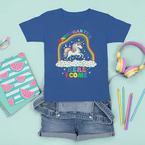 Cute Kindergarten Unicorn T Shirt For Kid Kinder Here I Come Rainbow TS02 Royal Blue Printyourwear