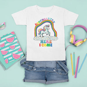 Cute Kindergarten Unicorn T Shirt For Kid Kinder Here I Come Rainbow TS02 White Printyourwear