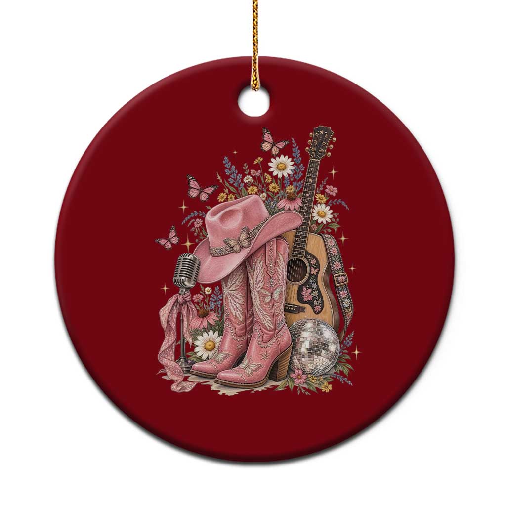 Vintage Floral Cowgirl Country Music Western Ceramic Ornament Boots Acoustic Guitar Disco Ball Pink Graphic