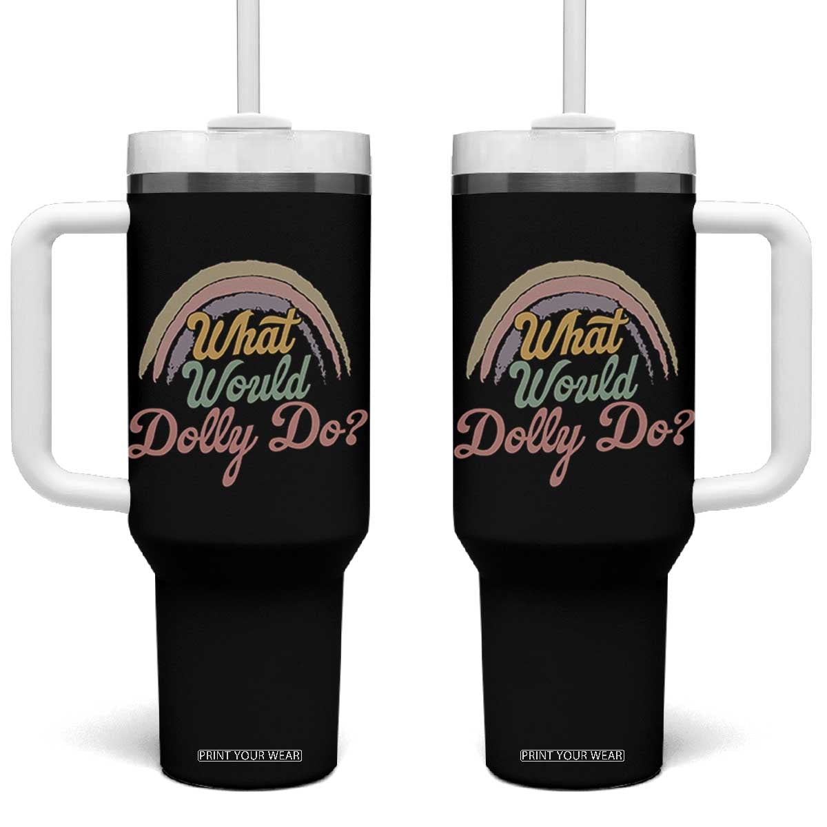 What Would Dolly Do WWDD Vintage Boho Rainbow Tumbler With Handle Western Country Music Inspo