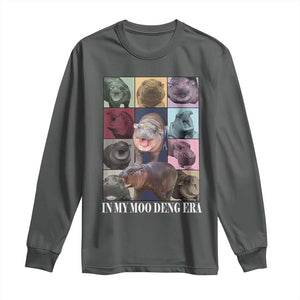 In My Moo Deng Era Long Sleeve Shirt Cute Pygmy Hippo TS02 Dark Heather Print Your Wear