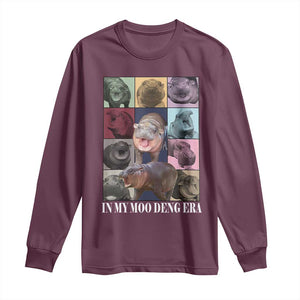 In My Moo Deng Era Long Sleeve Shirt Cute Pygmy Hippo TS02 Maroon Print Your Wear