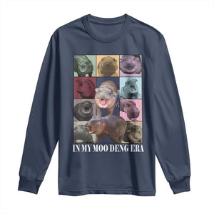 In My Moo Deng Era Long Sleeve Shirt Cute Pygmy Hippo TS02 Navy Print Your Wear