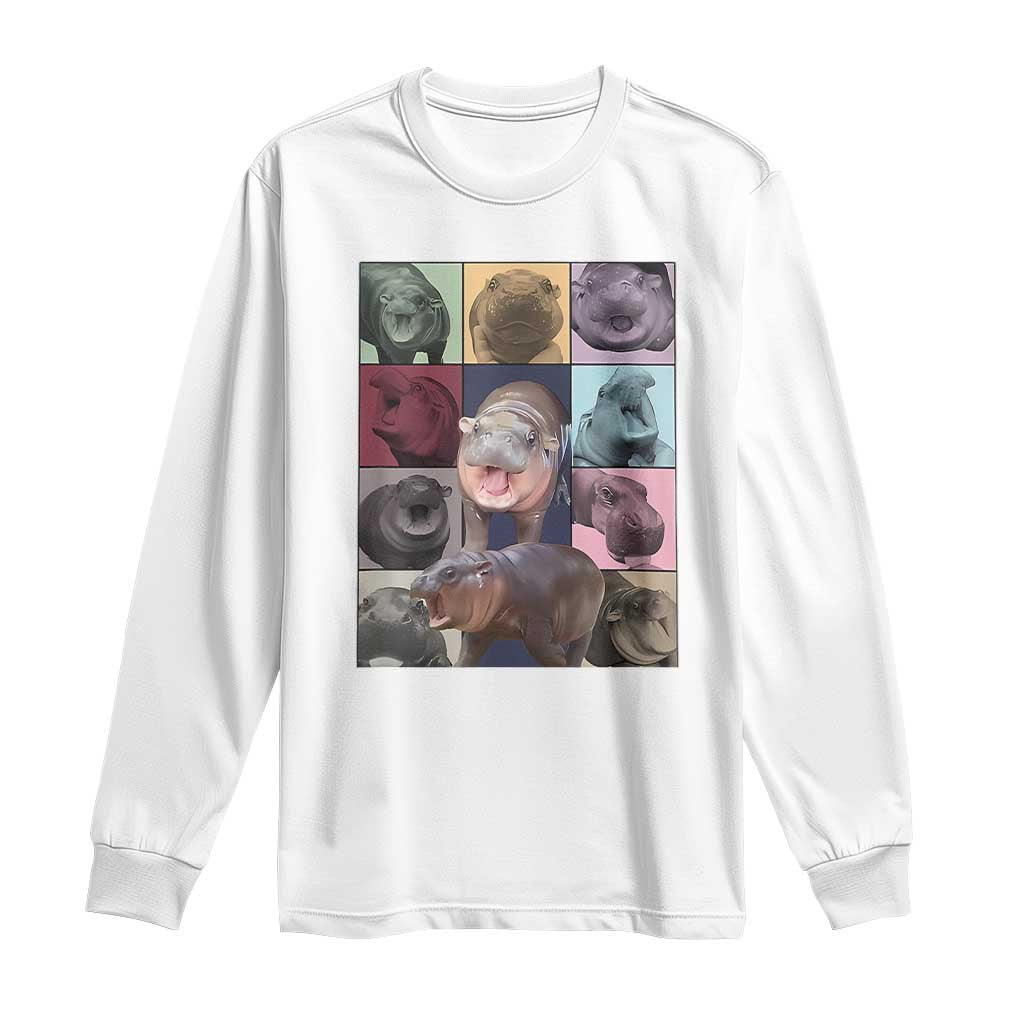 Baby Hippo Moo Deng Tour Long Sleeve Shirt Bouncy Cute Pygmy Hippopotamus TS02 White Print Your Wear