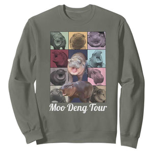 Baby Hippo Moo Deng Tour Sweatshirt Bouncy Cute Pygmy Hippopotamus TS02 Military Green Print Your Wear