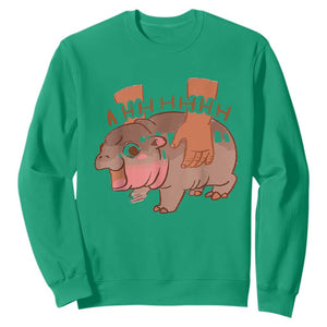 Baby Hippo Moo Deng Sweatshirt Bouncy Pig in Thai Picture The Cute Pygmy Hippopotamus TS02 Irish Green Print Your Wear