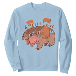 Baby Hippo Moo Deng Sweatshirt Bouncy Pig in Thai Picture The Cute Pygmy Hippopotamus TS02 Light Blue Print Your Wear