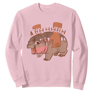 Baby Hippo Moo Deng Sweatshirt Bouncy Pig in Thai Picture The Cute Pygmy Hippopotamus TS02 Light Pink Print Your Wear