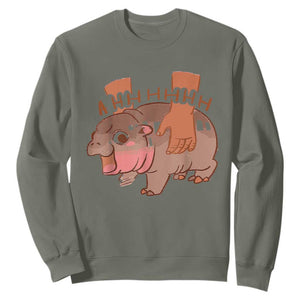 Baby Hippo Moo Deng Sweatshirt Bouncy Pig in Thai Picture The Cute Pygmy Hippopotamus TS02 Military Green Print Your Wear