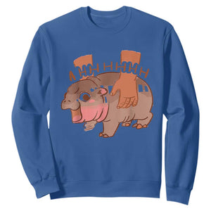 Baby Hippo Moo Deng Sweatshirt Bouncy Pig in Thai Picture The Cute Pygmy Hippopotamus TS02 Royal Blue Print Your Wear