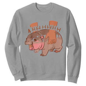 Baby Hippo Moo Deng Sweatshirt Bouncy Pig in Thai Picture The Cute Pygmy Hippopotamus TS02 Sport Gray Print Your Wear